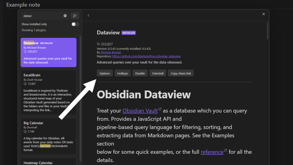 dataview settings