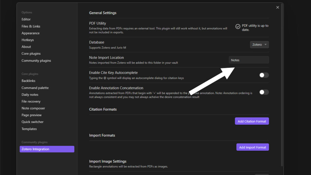 zotero integration import folder location